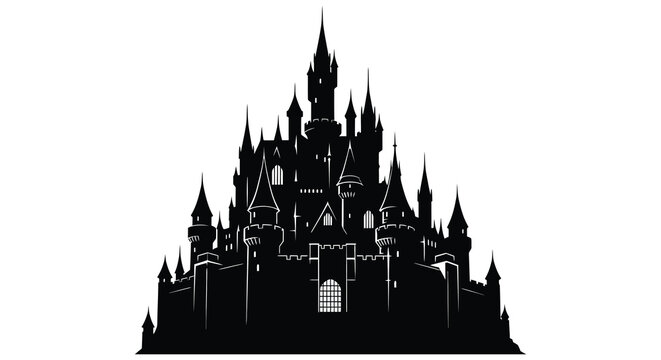 Detailed castle silhouette against a white background architectural graphic fortress