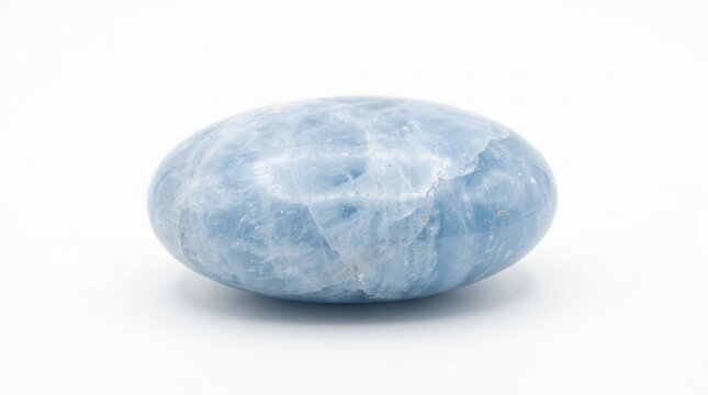 Smooth oval blue calcite gemstone polished crystal mineral isolated with semi precious blue stone gemstone polished meditation esoteric metaphysical wellness specimen decoration