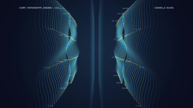 Digital data topography showing wave movement on a dark background