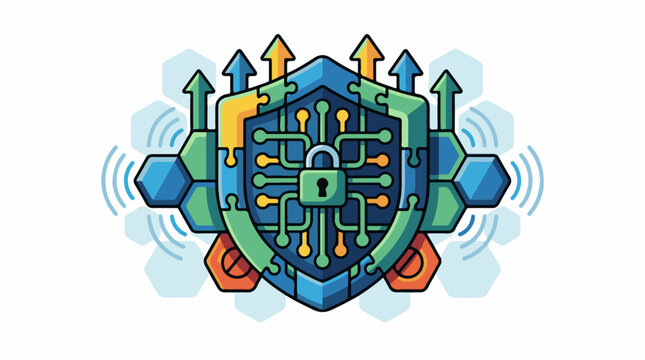 Digital shield with lock and circuit board design puzzle elements