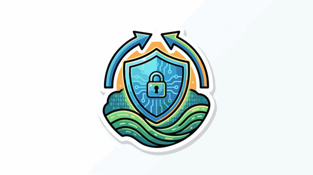 Digital shield with lock binary code and protective arrows
