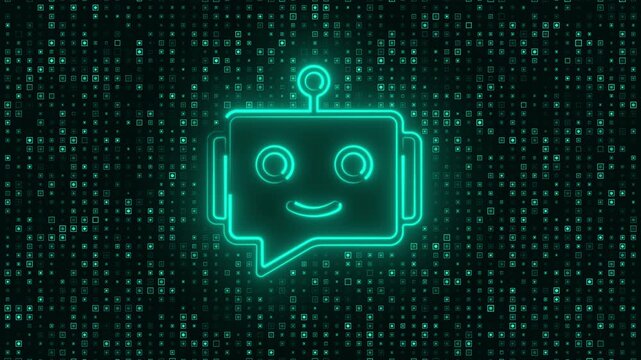 Chatbot with Digital Pixels on Dark Background