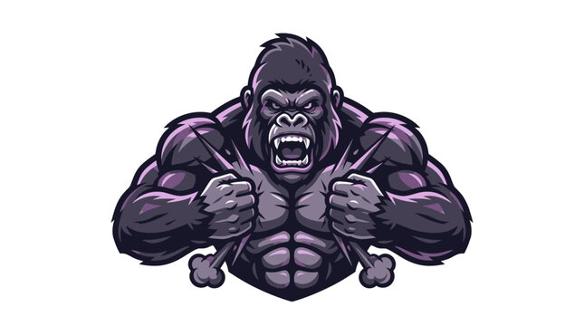 Furious muscular gorilla beating chest mascot logo design for esports gaming team or gym fitness branding