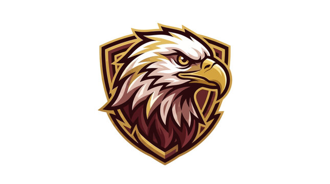Eagle head mascot logo on a shield, vector esports team emblem