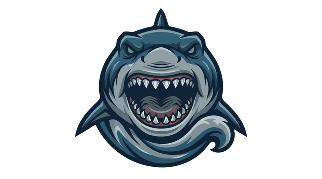 Aggressive shark mascot head logo vector illustration with open mouth showing sharp teeth