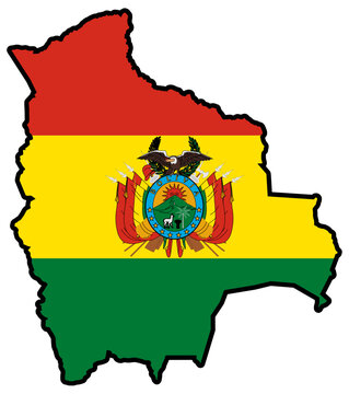 Bolivia Flag within Bolivia Map Shape Black Outline Flat Design Vector Illustration