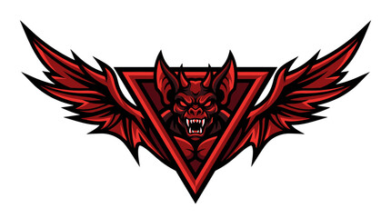 Fototapeta premium Aggressive Red Bat Demon Emblem with Sharp Wings.