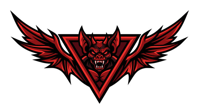 Aggressive Red Bat Demon Emblem with Sharp Wings.