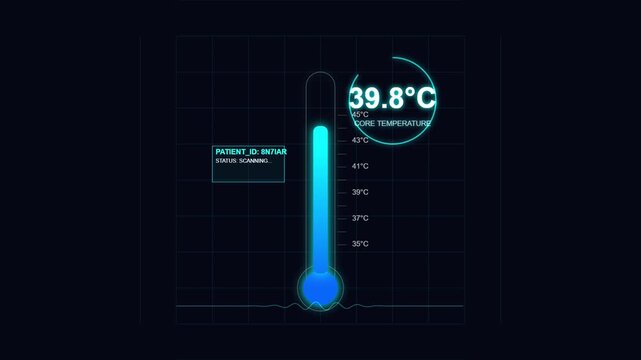 Digital thermometer interface showing a rising human body temperature