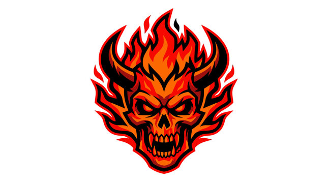 Fierce flaming demon skull mascot logo design.