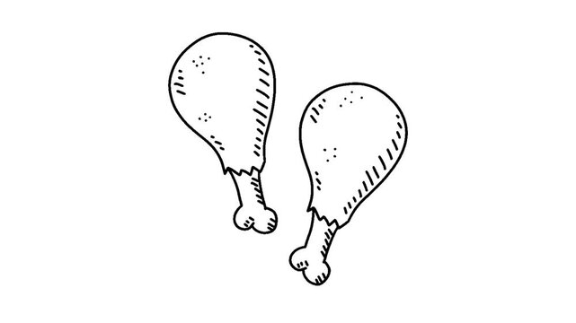 Stylized Hand-Drawn Pair of Chicken Drumsticks Icon, Outline Sketch Illustrating Delicious Fast Food or Home-Cooked Poultry Meal