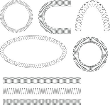 Coil Spring Shapes and Spiral Wire Elements, Circular and Curved Slinky Line Design Collection
