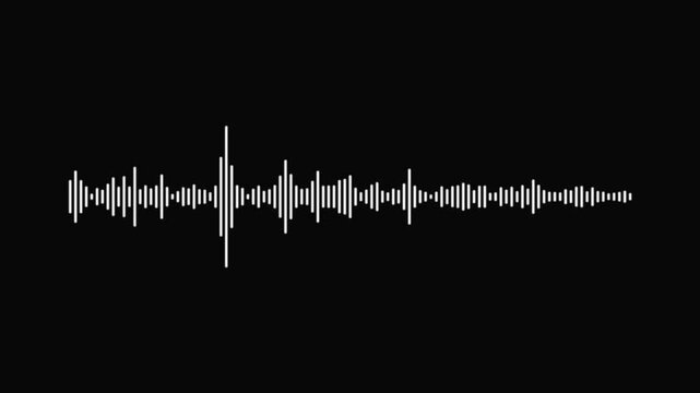 black background audio spectrum, white waveform animation, music equalizer visualizer, sound frequency waves, digital rhythm effect, audio meter, abstract technology motion, 4k seamless video loop
