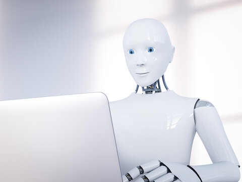 3D Rendering, Robot and laptop