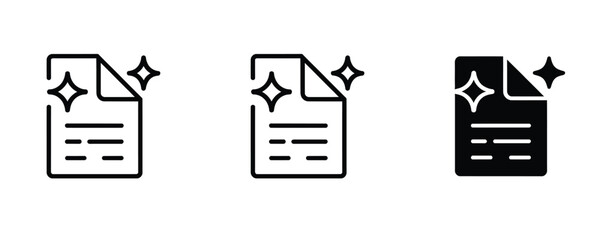 AI Text Prompt Icon Set Featuring Document And Sparkle Symbols For Artificial Intelligence Writing, Content Generation, Prompt Engineering, Automation And Creative Assistant Concepts, Modern Editable. © ANGUMAN