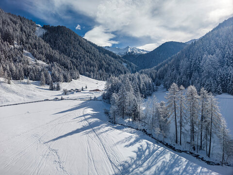 Snowy winter landscape in Gsiesertal South Tyrol