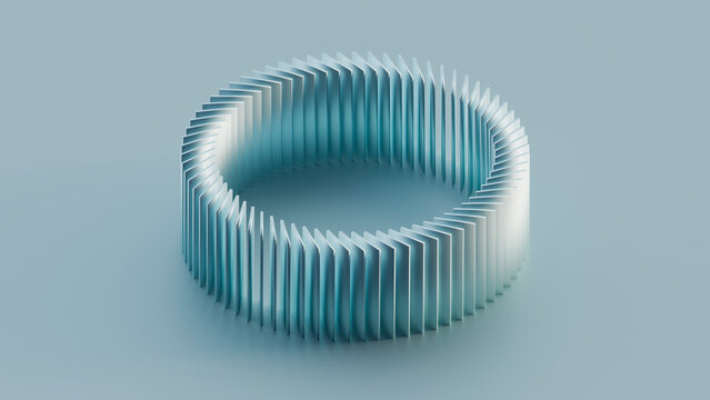 A blue abstract geometric ring features a minimal futuristic pattern