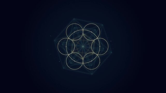 Abstract geometric animation with rotating circles and interconnected nodes