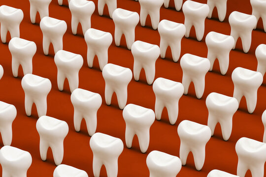 Pattern of white molars against red background