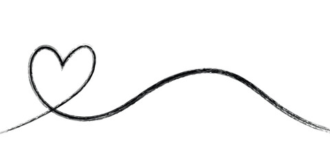 Obraz premium Continuous line drawing of black heart symbol with flowing tail against plain white background for minimalist design