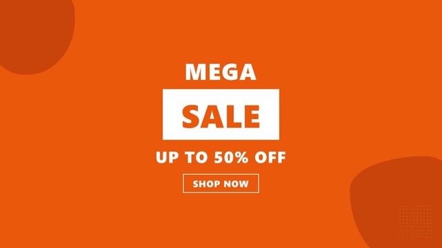 Mega sale promotional banner featuring bold white typography on a vibrant orange background with dynamic motion effects for video animation