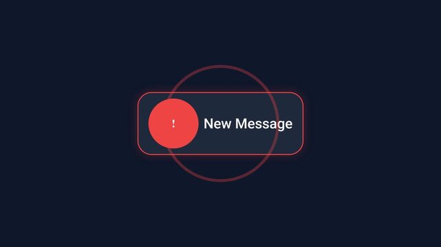 Notification icon, red alert symbol with new message pop-up, dark background, symbolizing urgency and communication