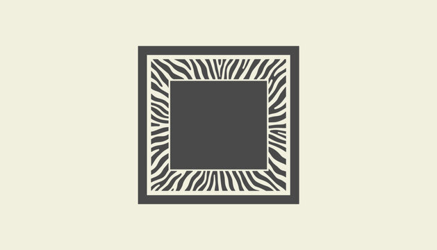 Square frame embellished with wild zebra stripe pattern displayed on a dark charcoal grey background.
