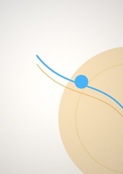 Abstract blue and tan lines with circle on white background
