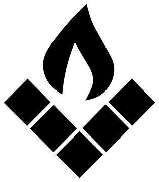 Solid black filled icon of llc permanent establishment symbol with icon flame base depicts solid business resource company graphic vector with logo
