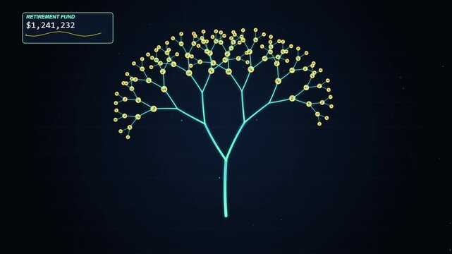 Digital financial tree animation showing growing investment returns