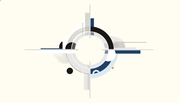 Abstract circular axis design resembling a futuristic compass or dial in shades of blue and gray on a light background.