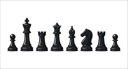 Black chess pieces arranged in a row vector illustration on a white background © Icon Zone