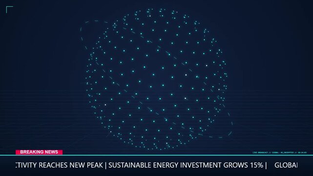 Digital globe network animation with global connectivity news ticker