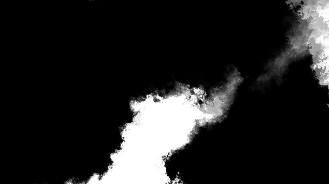 Black and white ink smoke texture diagonal cloudy split shape, rough organic edges, strong contrast. dramatic transitions, grunge titles, horror intros, matte effects, and cinematic motion overlays.