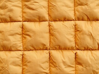 Obraz premium Close-up image of a textured, quilted fabric with a warm golden-brown color and visible creases.