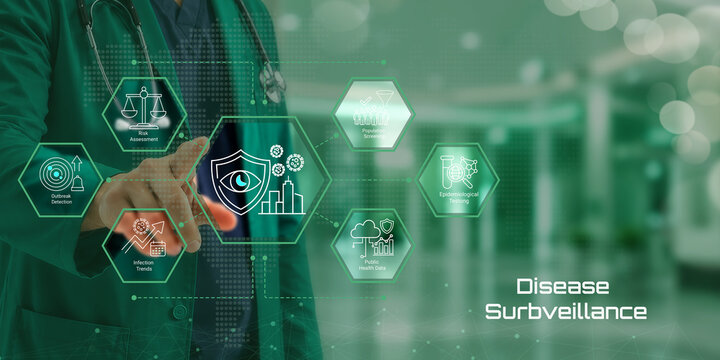 Healthcare professional using digital interface for disease surveillance and public health monitoring