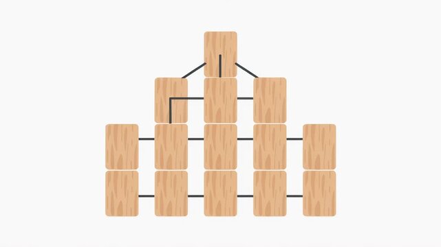 Organizational chart template with wooden blocks. Business hierarchy structure diagram.