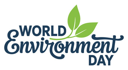 World environment day typography design with green leaves on white background eco friendly environment sustainability conservation protection © Chayan
