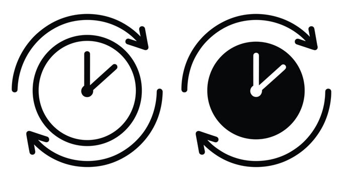 Set of two clock icons with refresh arrows indicating time management or repeating process management countdown business schedule deadline