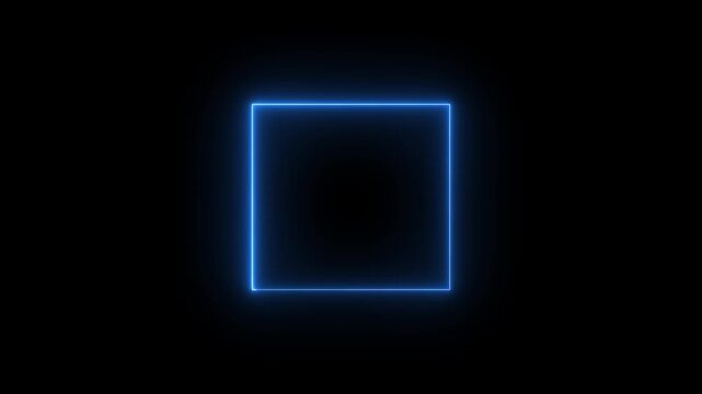 Glowing neon square frame animation. luminous banner animation,blue and color neon box icon. Neon Figure On 4k motion graphic animation.