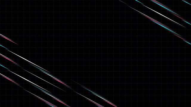 Neon pink and blue glowing light streaks travel diagonally across a dark canvas in this dynamic digital motion video animation