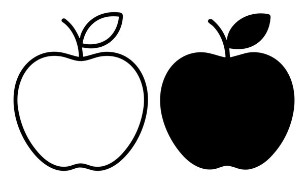 Simple black and white apple icons with outline and solid fill designs on transparent background