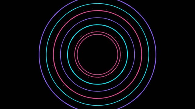 Neon concentric circles pulsing with vibrant pink and blue light in this seamless abstract digital motion animation video clip