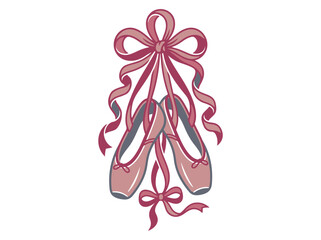 Ballet Slippers Icon Hanging by Elegant Ribbons for Dance Themed Graphic Design Projects © Logani