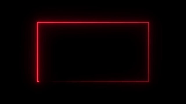light glowing neon red color picture frame rectangle animation icon on black background.