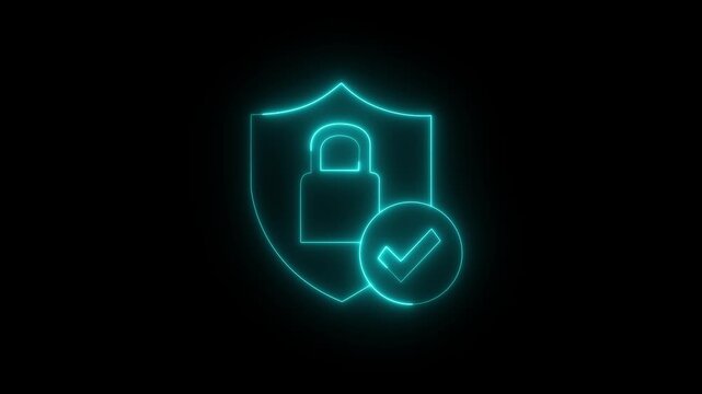 glowing neon chine color lock animation icon security privacy password protection safety animated on black background,4k motion graphic animation.