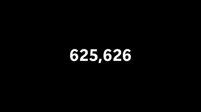 number counter animation from zero to one million on a transparent background, one million Animated counting Numbers from 0 to 1,000,000 with alpha channel for likes, views, amount motion animate.