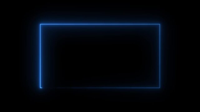 light glowing neon blue color picture frame rectangle animation icon on black background.