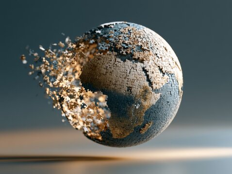 Globe made of puzzle pieces floating apart, global knowledge concept, soft studio lighting, educational visualization style. 