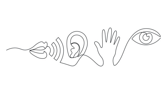 Five senses concept continuous one line drawing senses of touch taste hearing sight smell.